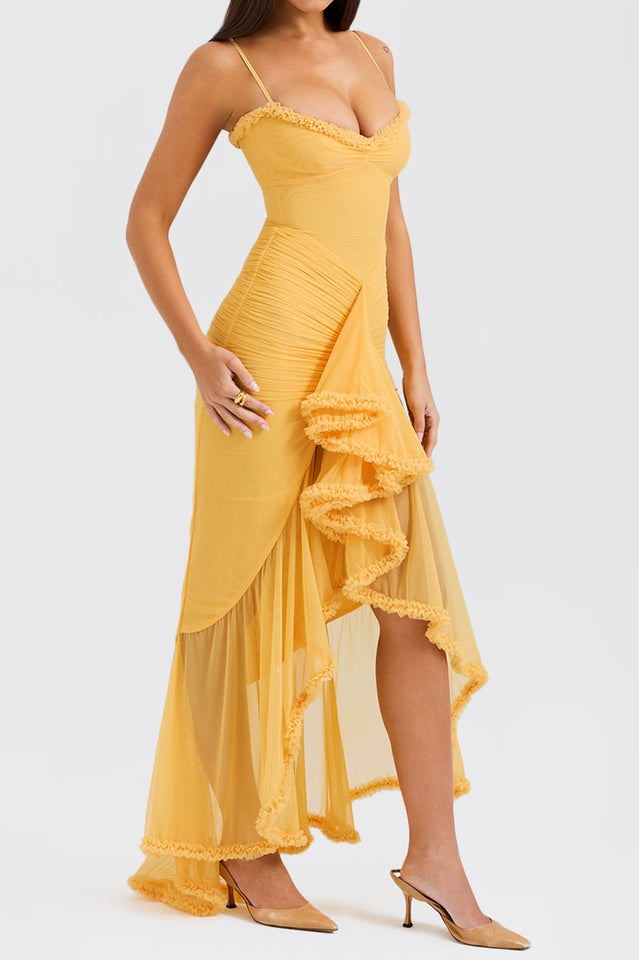 Apricot Ruffled Front Gown | Dress In Beauty Apricot Ruffled Front Gown | Dress In Beauty