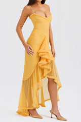 Apricot Ruffled Front Gown | Dress In Beauty Apricot Ruffled Front Gown | Dress In Beauty