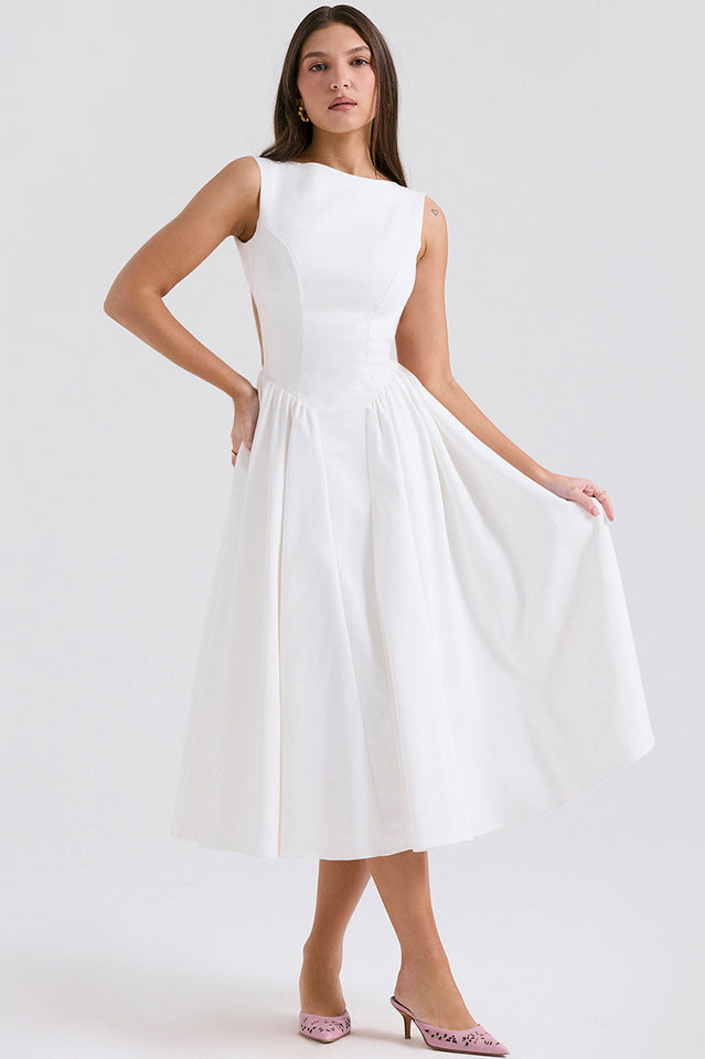 Cindy White Twill Midi Sundress | Dress In Beauty Cindy White Twill Midi Sundress | Dress In Beauty