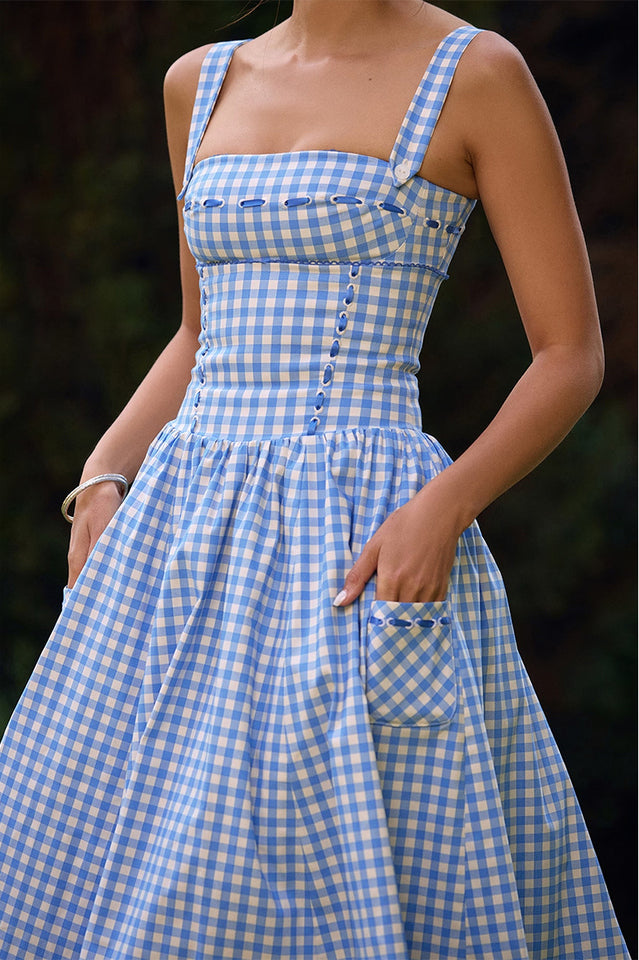 Vivien Regatta Blue Gingham Midi Sundress | Dress In Beauty Vivien Regatta Blue Gingham Midi Sundress | Dress In Beauty