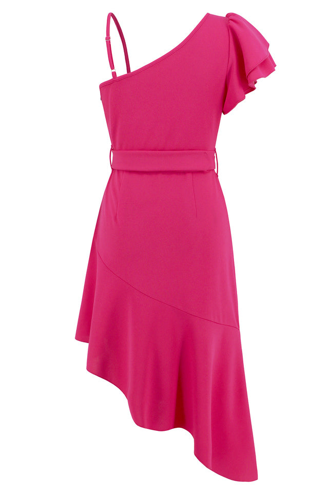 Asymmetrical Neck Flutter Sleeve Dress | Dress In Beauty Asymmetrical Neck Flutter Sleeve Dress | Dress In Beauty