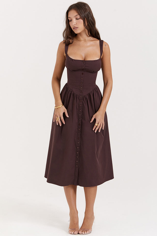 Rich Brown Midi Sundress | Dress In Beauty Rich Brown Midi Sundress | Dress In Beauty