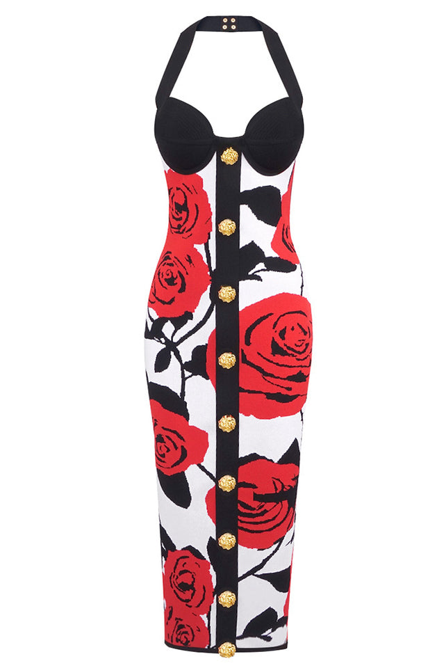 Knit Floral Halter Neck Midi Dress | Dress In Beauty Knit Floral Halter Neck Midi Dress | Dress In Beauty