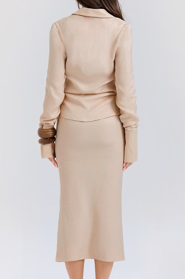 Draped Tie Front Shirt Set | Dress In Beauty Draped Tie Front Shirt Set | Dress In Beauty