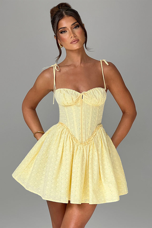 phoebe mini dress Phoebe High-Neck Ruffle-Hem Swing Mini Dress