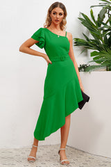 Asymmetrical Neck Flutter Sleeve Dress | Dress In Beauty Asymmetrical Neck Flutter Sleeve Dress | Dress In Beauty