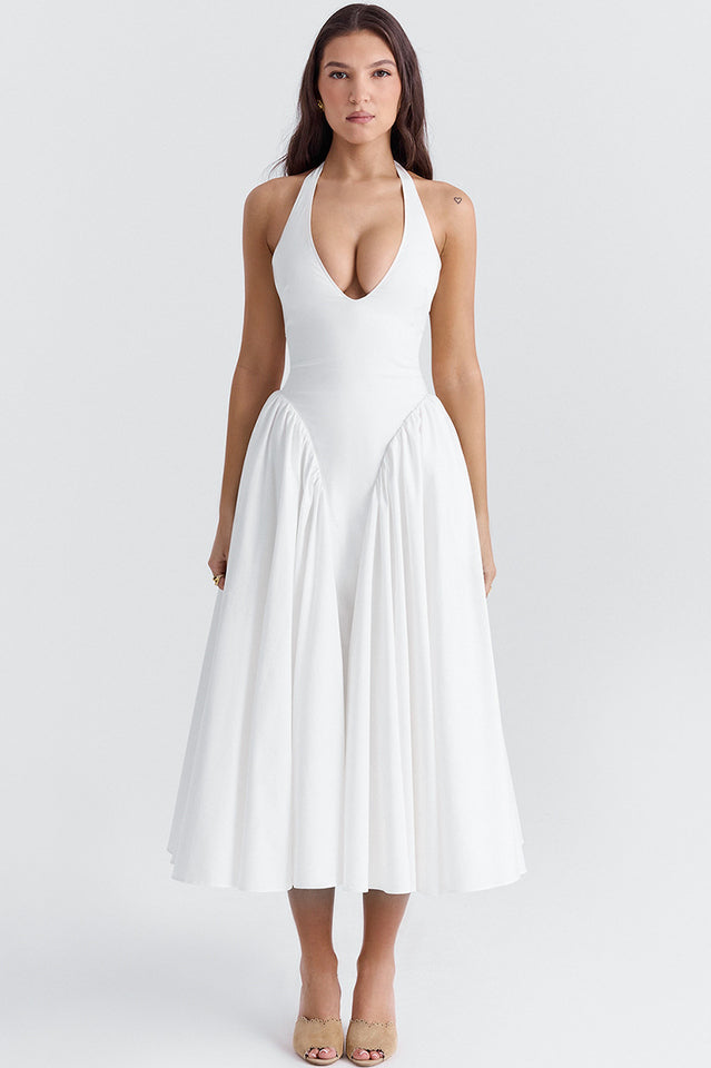 Marilyn White Cotton Halter Midi Sundress | Dress In Beauty Marilyn White Cotton Halter Midi Sundress | Dress In Beauty