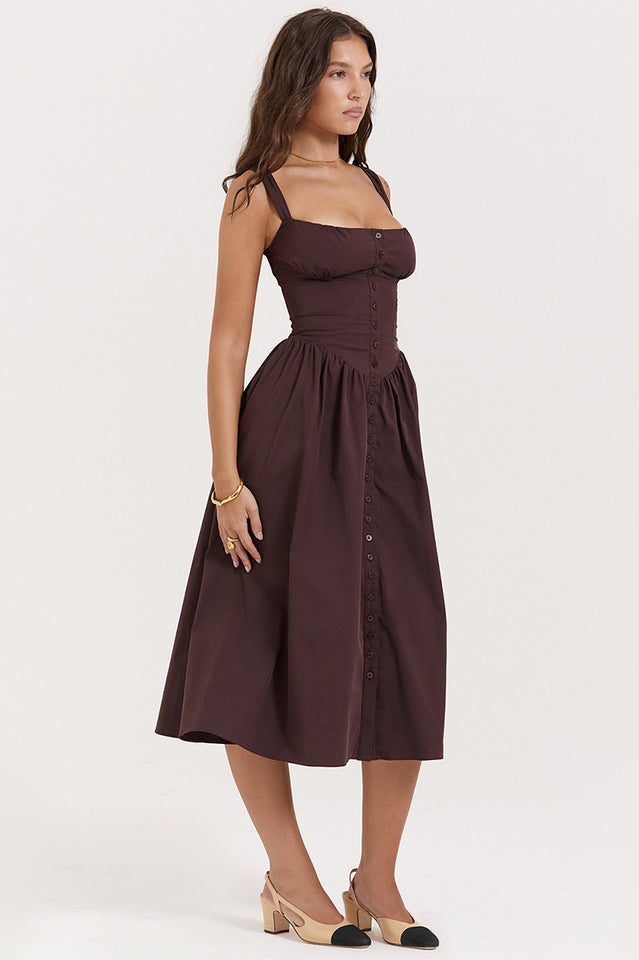 Rich Brown Midi Sundress | Dress In Beauty Rich Brown Midi Sundress | Dress In Beauty