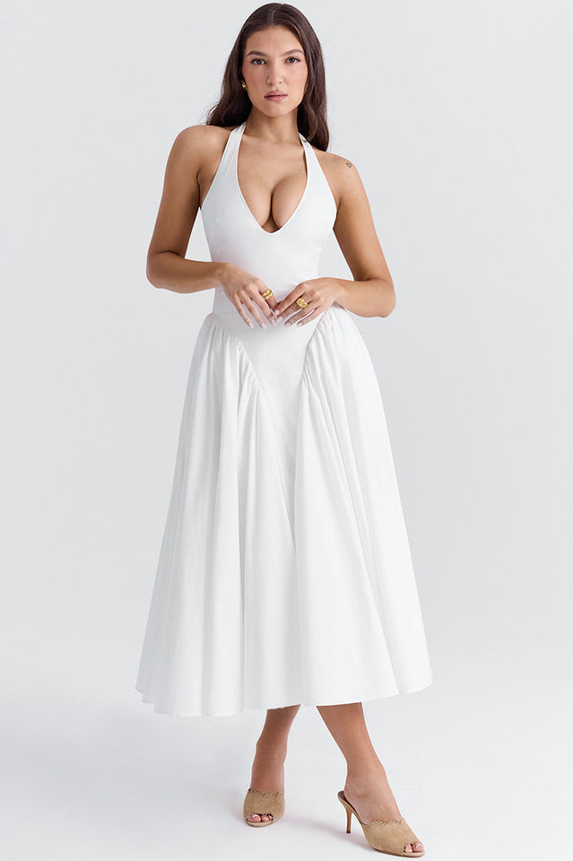Marilyn White Cotton Halter Midi Sundress | Dress In Beauty Marilyn White Cotton Halter Midi Sundress | Dress In Beauty