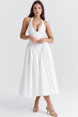 Marilyn White Cotton Halter Midi Sundress | Dress In Beauty Marilyn White Cotton Halter Midi Sundress | Dress In Beauty