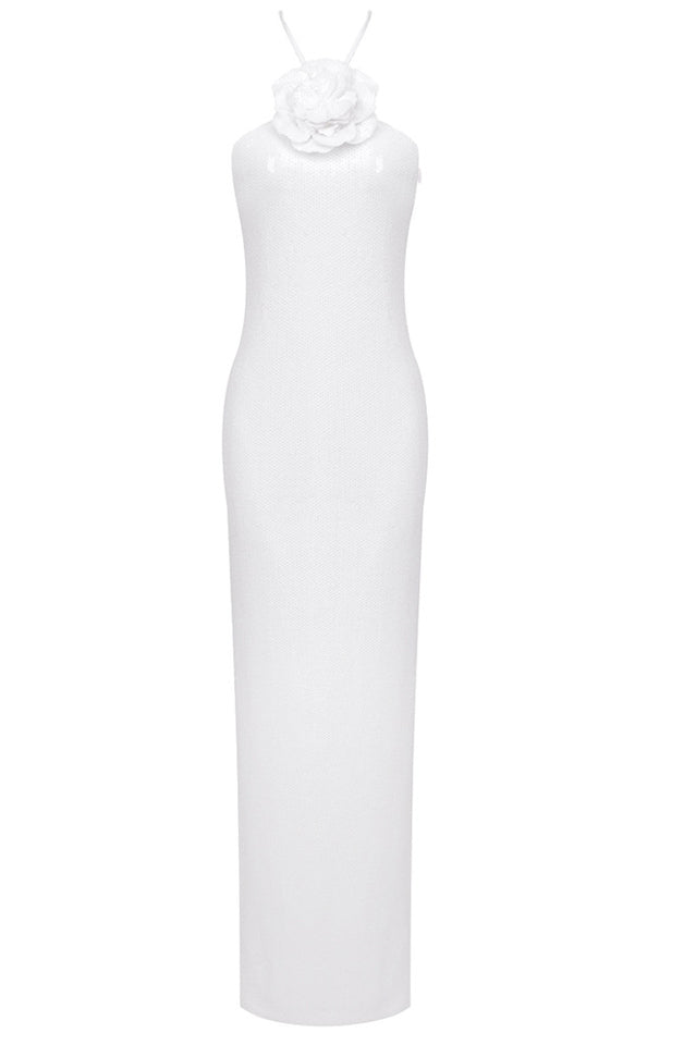 Glitter Rosette Halter Sequined Maxi Dress | Dress In Beauty Glitter Rosette Halter Sequined Maxi Dress | Dress In Beauty