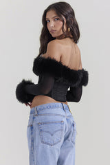 Black Faux Fur Trimmed Bustier | Dress In Beauty Black Faux Fur Trimmed Bustier | Dress In Beauty