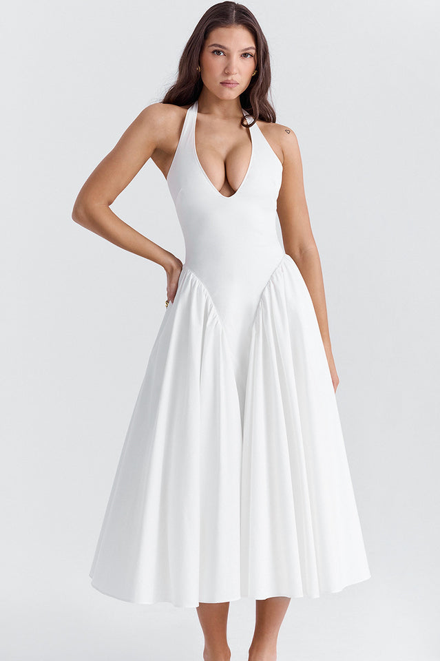 Marilyn White Cotton Halter Midi Sundress | Dress In Beauty Marilyn White Cotton Halter Midi Sundress | Dress In Beauty