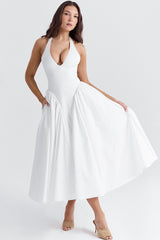 Marilyn White Cotton Halter Midi Sundress | Dress In Beauty Marilyn White Cotton Halter Midi Sundress | Dress In Beauty
