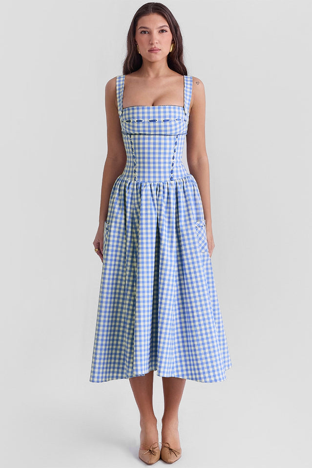 Vivien Regatta Blue Gingham Midi Sundress | Dress In Beauty Vivien Regatta Blue Gingham Midi Sundress | Dress In Beauty