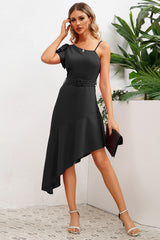 Asymmetrical Neck Flutter Sleeve Dress | Dress In Beauty Asymmetrical Neck Flutter Sleeve Dress | Dress In Beauty