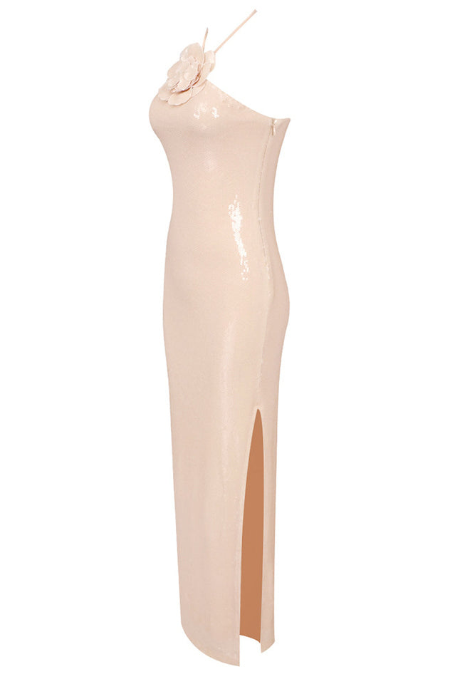 Glitter Rosette Halter Sequined Maxi Dress | Dress In Beauty Glitter Rosette Halter Sequined Maxi Dress | Dress In Beauty