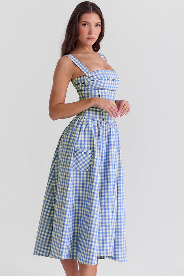Vivien Regatta Blue Gingham Midi Sundress | Dress In Beauty Vivien Regatta Blue Gingham Midi Sundress | Dress In Beauty