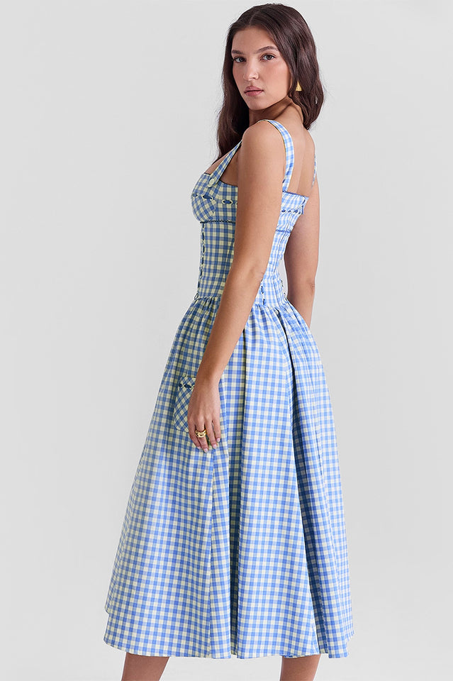 Vivien Regatta Blue Gingham Midi Sundress | Dress In Beauty Vivien Regatta Blue Gingham Midi Sundress | Dress In Beauty