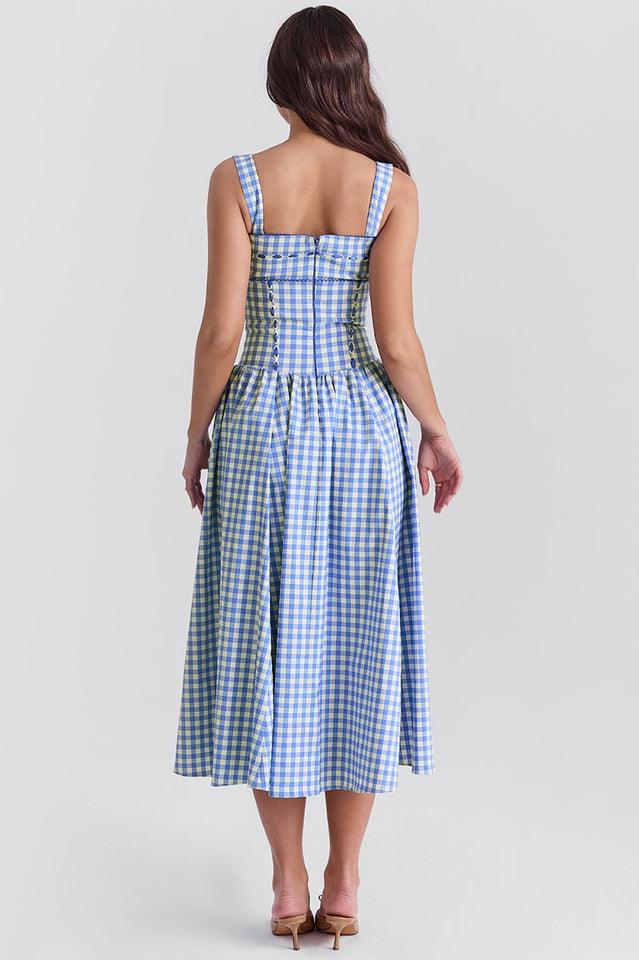 Vivien Regatta Blue Gingham Midi Sundress | Dress In Beauty Vivien Regatta Blue Gingham Midi Sundress | Dress In Beauty