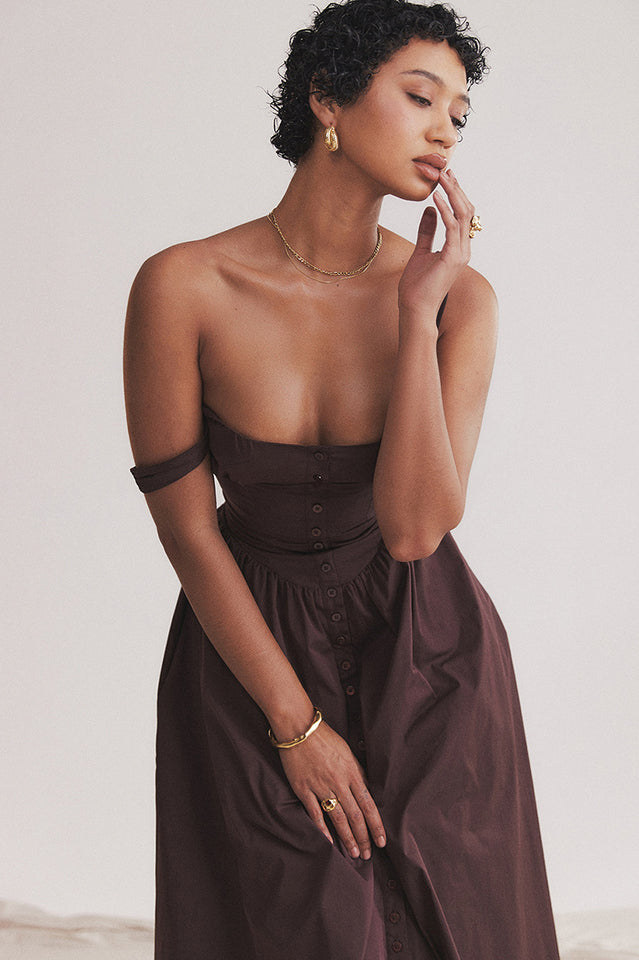Rich Brown Midi Sundress | Dress In Beauty Rich Brown Midi Sundress | Dress In Beauty