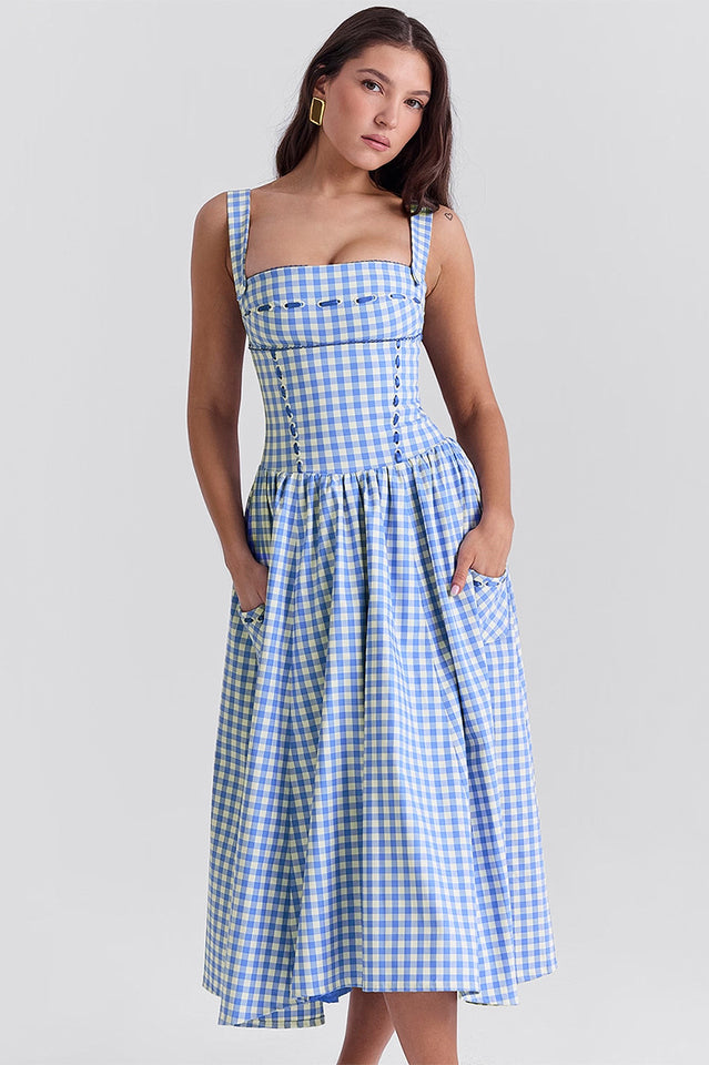 Vivien Regatta Blue Gingham Midi Sundress | Dress In Beauty Vivien Regatta Blue Gingham Midi Sundress | Dress In Beauty