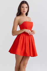Emmanuela Tomato Strapless Pleated Mini Dress | Dress In Beauty Emmanuela Tomato Strapless Pleated Mini Dress | Dress In Beauty