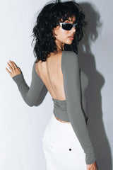 Backless Round Neck Long Sleeve Blouse | Dress In Beauty Backless Round Neck Long Sleeve Blouse | Dress In Beauty