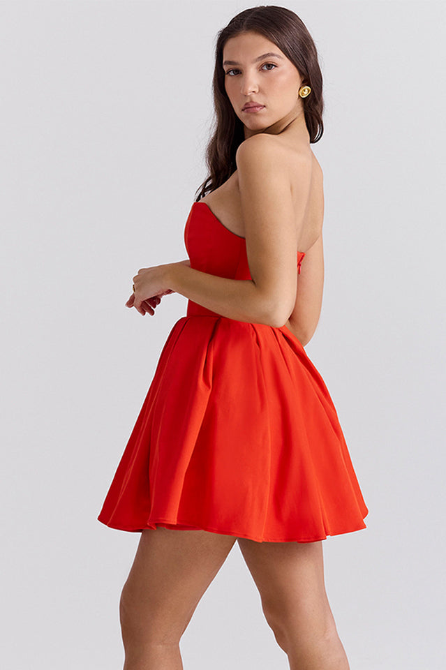 Emmanuela Tomato Strapless Pleated Mini Dress | Dress In Beauty Emmanuela Tomato Strapless Pleated Mini Dress | Dress In Beauty