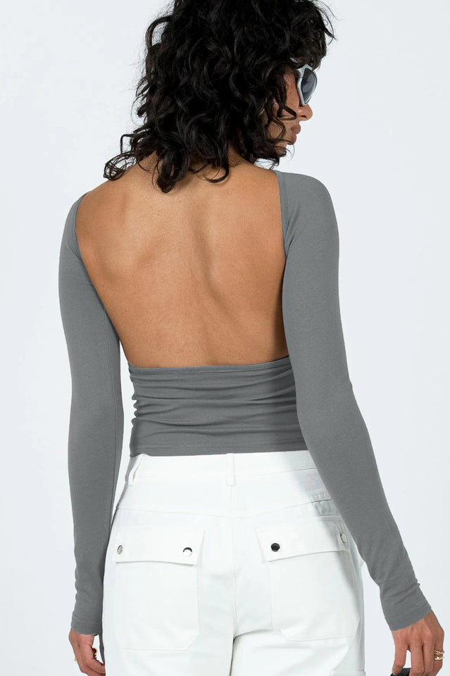 Backless Round Neck Long Sleeve Blouse | Dress In Beauty Backless Round Neck Long Sleeve Blouse | Dress In Beauty