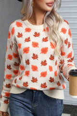 Autumn Leaf Print Knit Sweater | Dress In Beauty Autumn Leaf Print Knit Sweater | Dress In Beauty