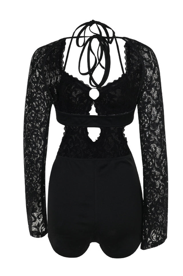 Adela Cut-Out Halter Neck Lace Playsuit | Dress In Beauty Adela Cut-Out Halter Neck Lace Playsuit | Dress In Beauty