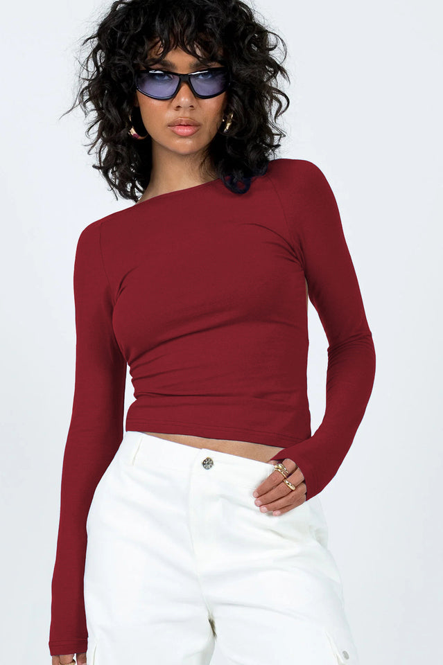 Backless Round Neck Long Sleeve Blouse | Dress In Beauty Backless Round Neck Long Sleeve Blouse | Dress In Beauty