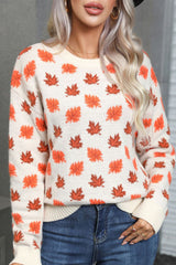 Autumn Leaf Print Knit Sweater | Dress In Beauty Autumn Leaf Print Knit Sweater | Dress In Beauty
