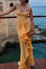 Apricot Ruffled Front Gown | Dress In Beauty Apricot Ruffled Front Gown | Dress In Beauty