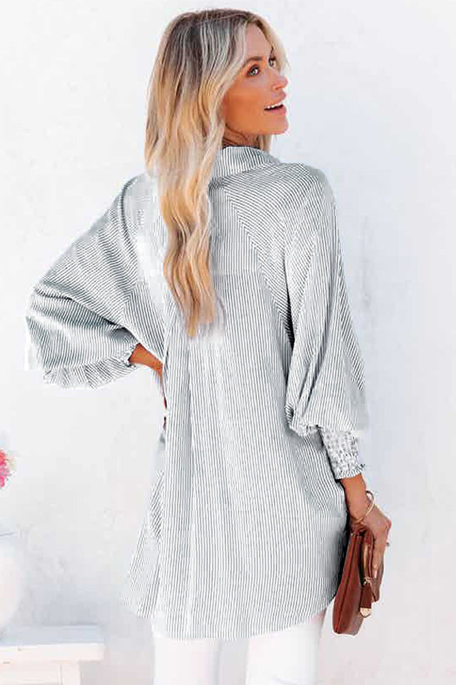 Smocked Cuffed Striped Boyfriend Shirt | Dress In Beauty Smocked Cuffed Striped Boyfriend Shirt | Dress In Beauty
