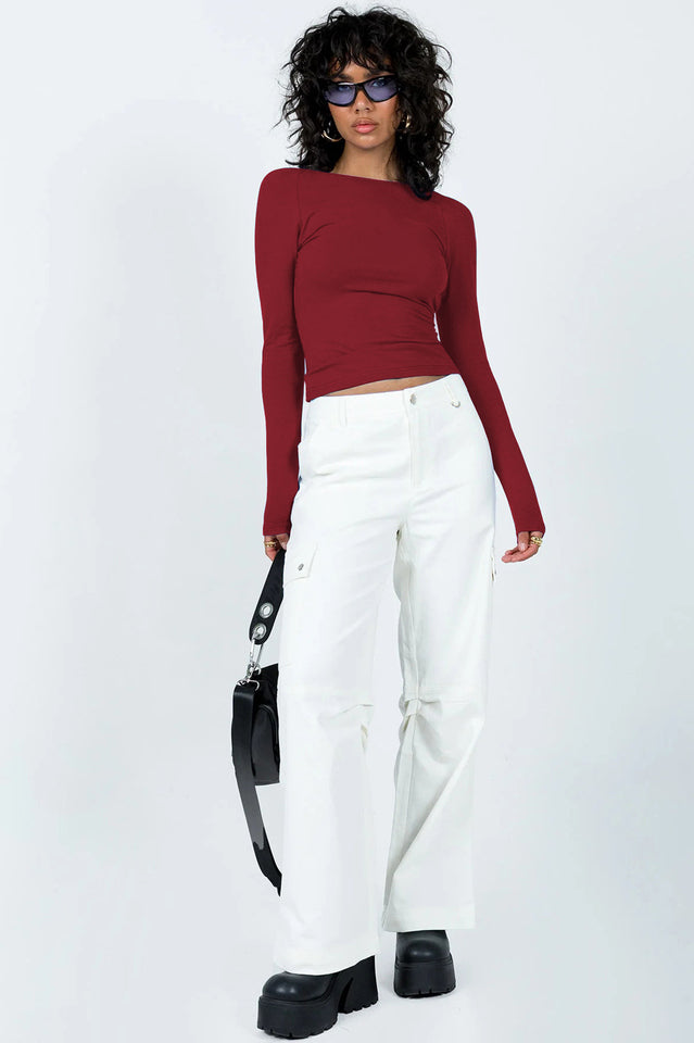 Backless Round Neck Long Sleeve Blouse | Dress In Beauty Backless Round Neck Long Sleeve Blouse | Dress In Beauty