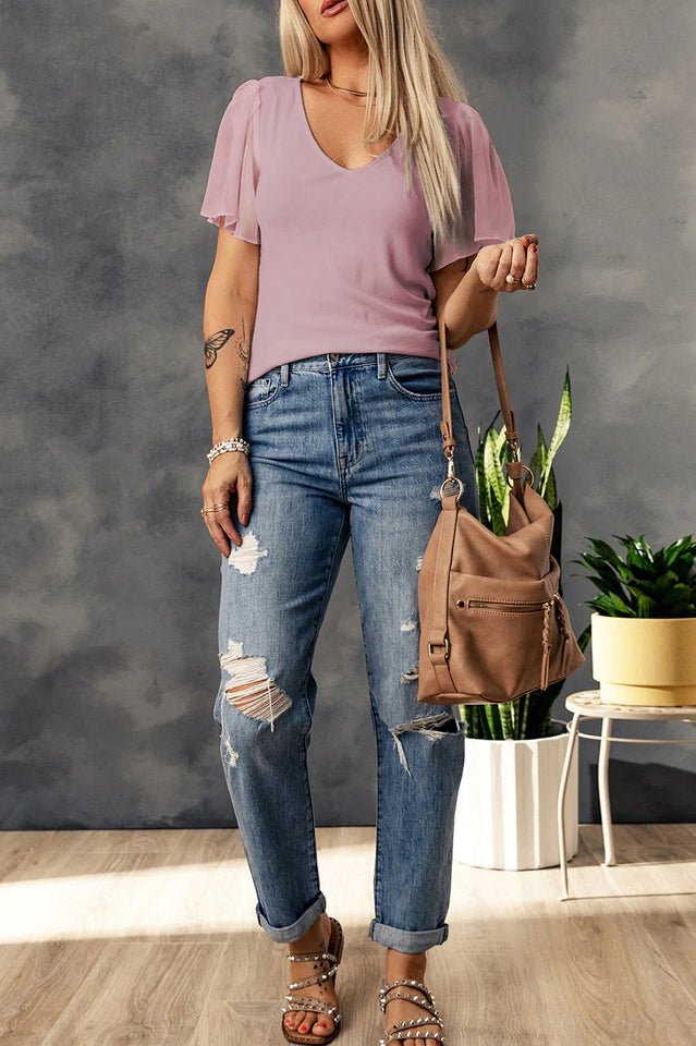 V-Neck Flutter Sleeve Top | Dress In Beauty V-Neck Flutter Sleeve Top | Dress In Beauty