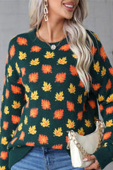 Autumn Leaf Print Knit Sweater | Dress In Beauty Autumn Leaf Print Knit Sweater | Dress In Beauty