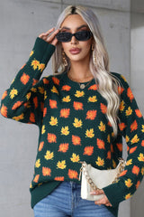 Autumn Leaf Print Knit Sweater | Dress In Beauty Autumn Leaf Print Knit Sweater | Dress In Beauty