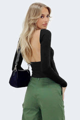 Backless Round Neck Long Sleeve Blouse | Dress In Beauty Backless Round Neck Long Sleeve Blouse | Dress In Beauty