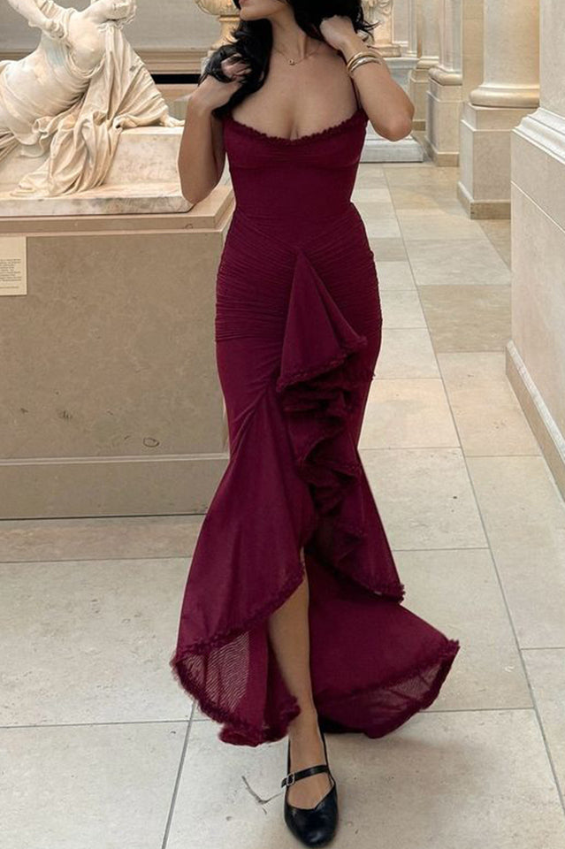 Apricot Ruffled Front Gown | Dress In Beauty Apricot Ruffled Front Gown | Dress In Beauty