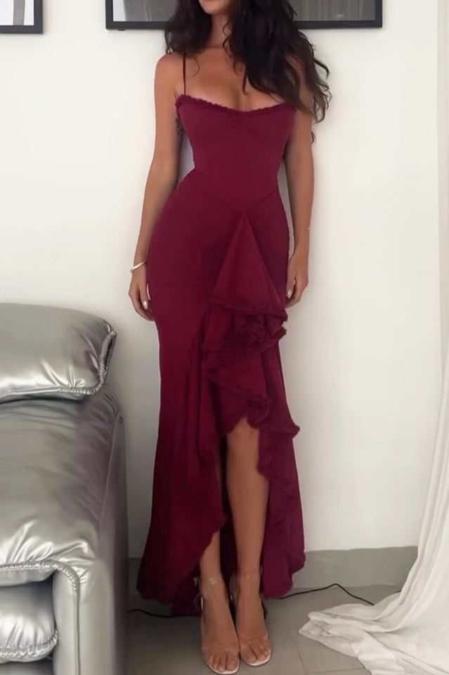 Apricot Ruffled Front Gown | Dress In Beauty Apricot Ruffled Front Gown | Dress In Beauty