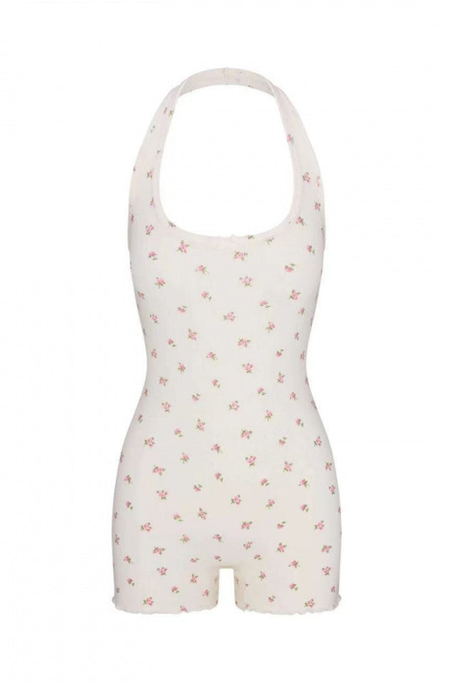 SKIMS Logo Pointelle Halter Onesie | Dress In Beauty SKIMS Logo Pointelle Halter Onesie | Dress In Beauty