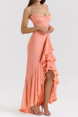 Apricot Ruffled Front Gown | Dress In Beauty Apricot Ruffled Front Gown | Dress In Beauty