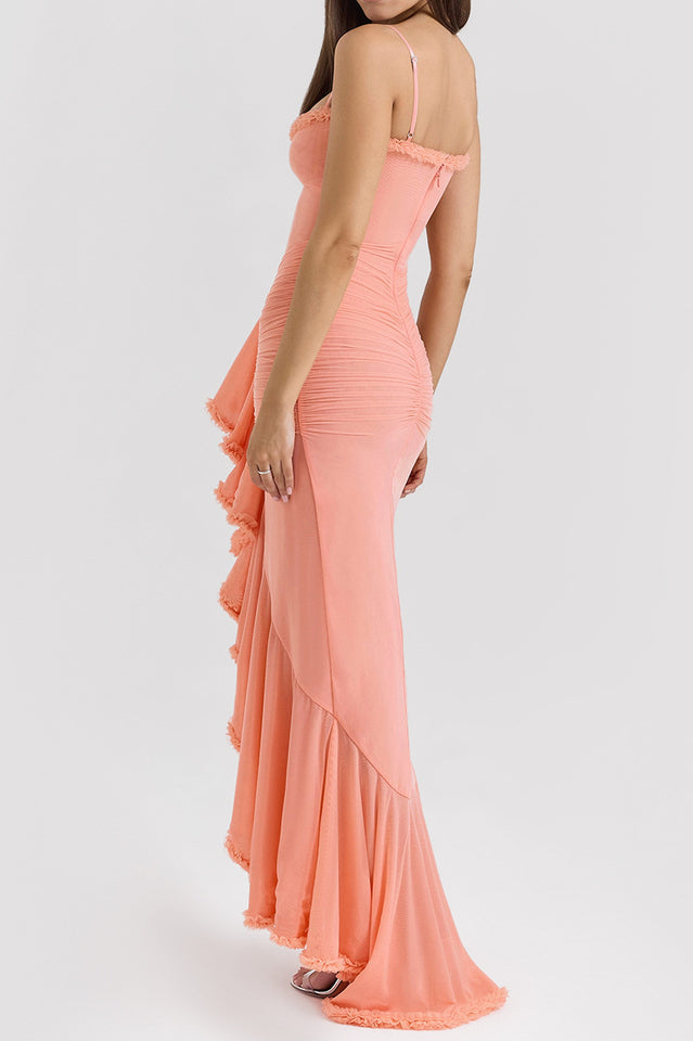 Apricot Ruffled Front Gown | Dress In Beauty Apricot Ruffled Front Gown | Dress In Beauty