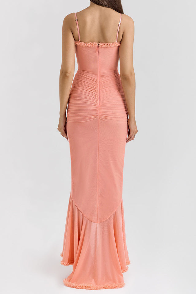 Apricot Ruffled Front Gown | Dress In Beauty Apricot Ruffled Front Gown | Dress In Beauty