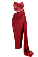 Callie Lace Satin Corset High Slit Gown | Dress In Beauty Callie Lace Satin Corset High Slit Gown | Dress In Beauty