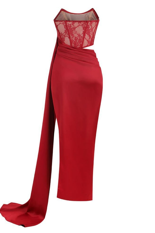 Callie Lace Satin Corset High Slit Gown | Dress In Beauty Callie Lace Satin Corset High Slit Gown | Dress In Beauty