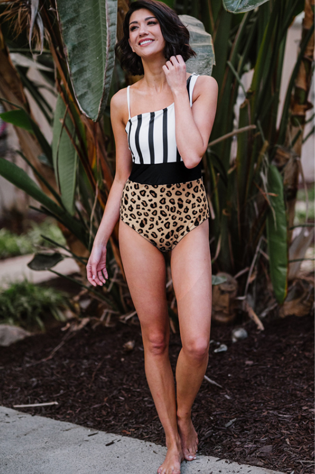 Leopard & Stripes One-Piece Swimsuit | Dress In Beauty Leopard & Stripes One-Piece Swimsuit | Dress In Beauty